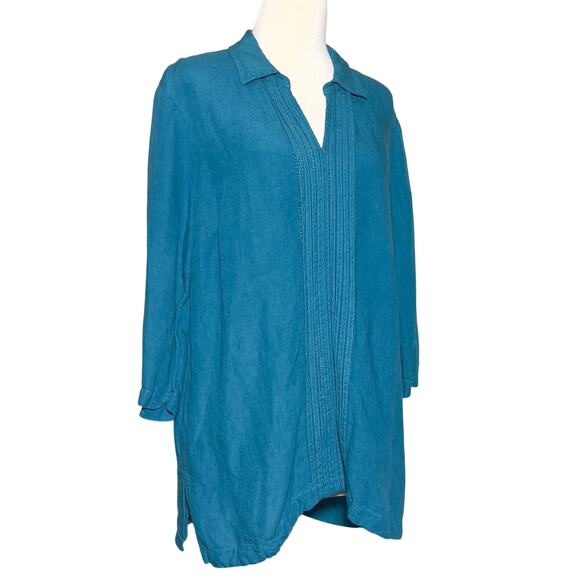 Soft Surroundings Camellia Pullover Tunic Linen Blend Teal Blue L - Picture 9 of 9
